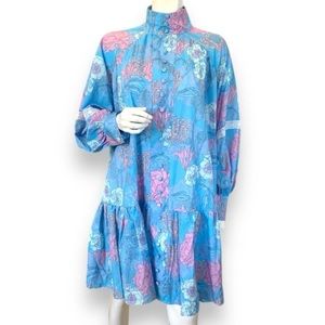 BRIGHT BLUE & PINK A-LINE BABYDOLL DRESS. WOMEN’S SIZE M/L